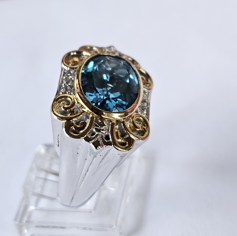 Earth Mined Swiss Blue Topaz Ring Palladium Sterling Silver 18k Sz 8! 💙💫 - Picture 8 of 15